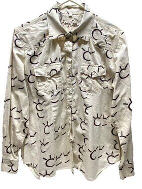 Sherry Cervi Pearl Snap Shirt Women's Large Cream Exclusive Resistol Western Top